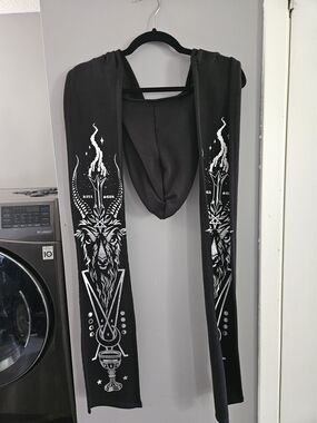 Killstar Black Hooded Scarf with Metallic Silver Baphomet Graphic